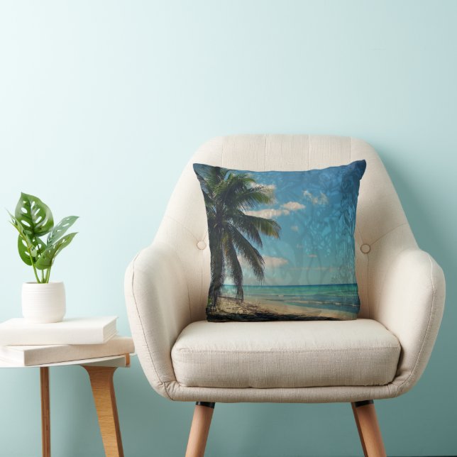 Caribbean Blue Digital Photo Art Throw Pillow (Chair)