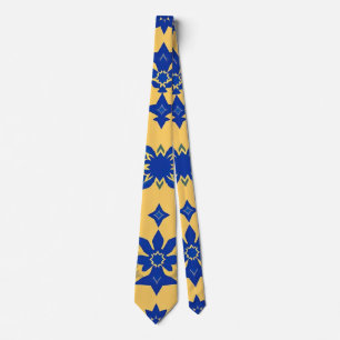 Caribbean Blue Gold Tile Motif Pattern Azulejo Tie