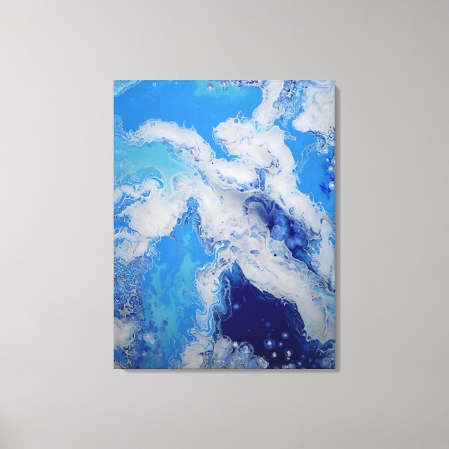 Caribbean Blue Turquoise Navy White Fluid Abstract Canvas Print (Front)