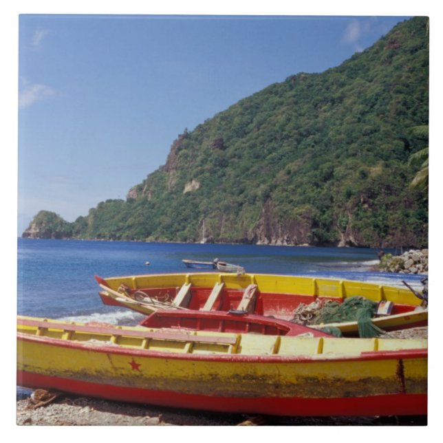 Caribbean, BWI, St. Lucia, Sailboats, Soufriere. Tile (Front)