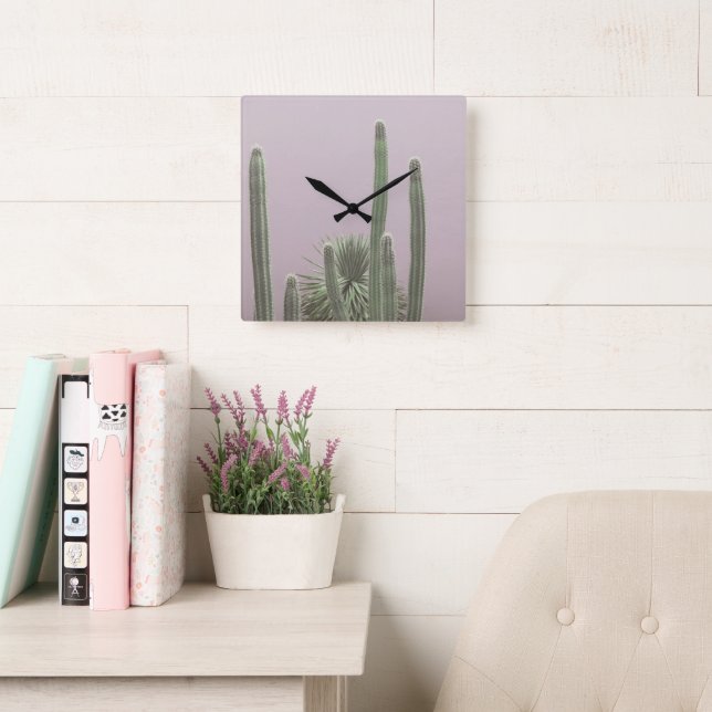 Caribbean Cactus Grove Charm 3 #tropical #art  Square Wall Clock (Reading Room)