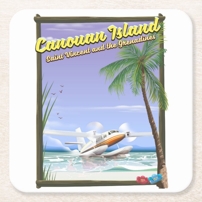 Caribbean, Canouan islands paradise poster. Square Paper Coaster (Front)