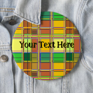 Caribbean Colorful Fabric Madras Tartan 6 Inch Round Button