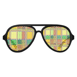 Caribbean Colorful Fabric Madras Tartan Aviator Sunglasses