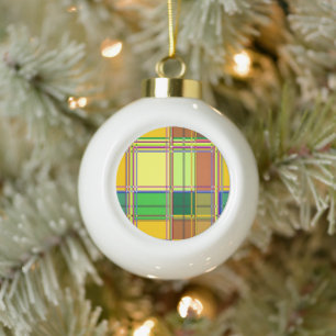 Caribbean Colorful Fabric Madras Tartan Ceramic Ball Christmas Ornament