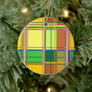 Caribbean Colorful Fabric Madras Tartan Ceramic Ornament