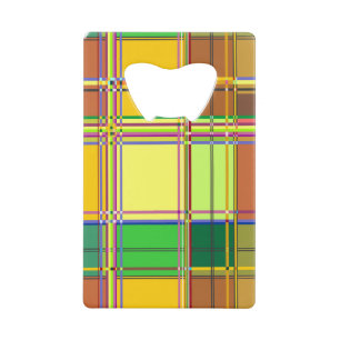 Caribbean Colorful Fabric Madras Tartan Credit Card Bottle Opener