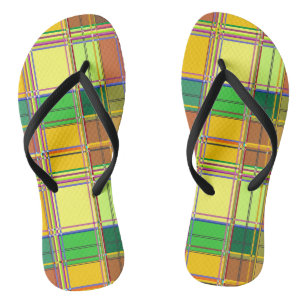 Caribbean Colorful Fabric Madras Tartan Flip Flops
