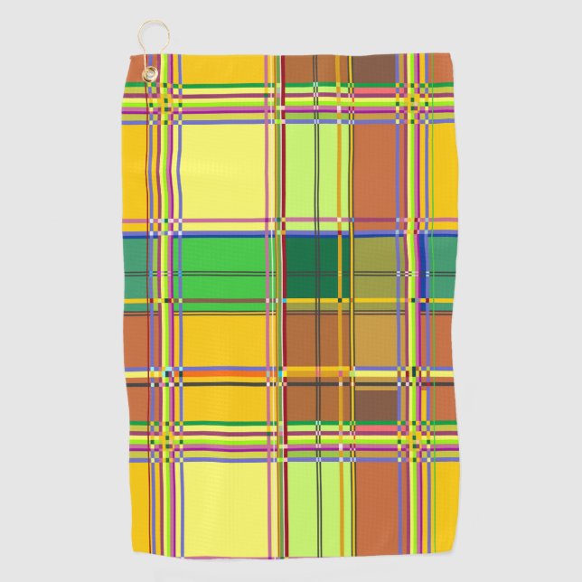Caribbean Colorful Fabric Madras Tartan Golf Towel (Front)