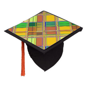 Caribbean Colorful Fabric Madras Tartan Graduation Cap Topper