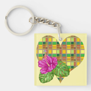 Caribbean Colorful Fabric Madras Tartan Keychain