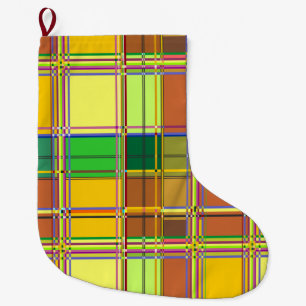 Caribbean Colorful Fabric Madras Tartan Large Christmas Stocking