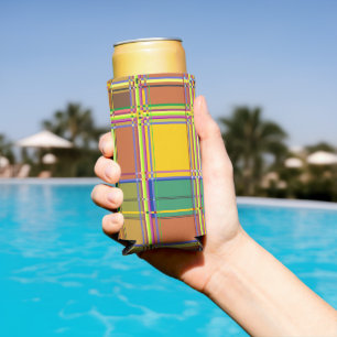 Caribbean Colorful Fabric Madras Tartan Seltzer Can Cooler