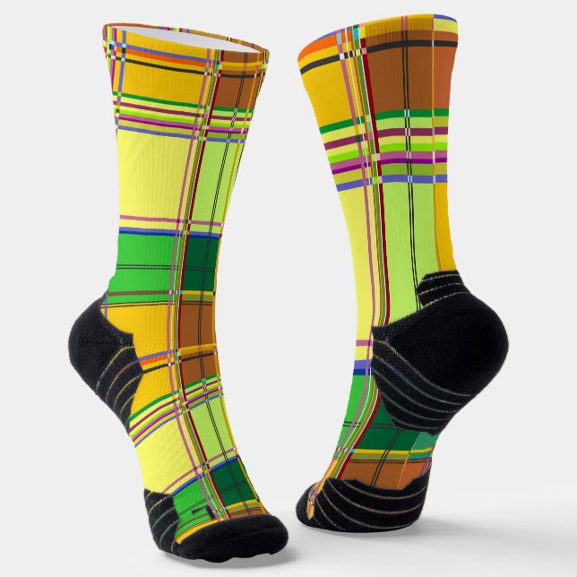 Caribbean Colorful Fabric Madras Tartan Socks (Angled)