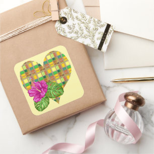 Caribbean Colorful Fabric Madras Tartan Square Sticker