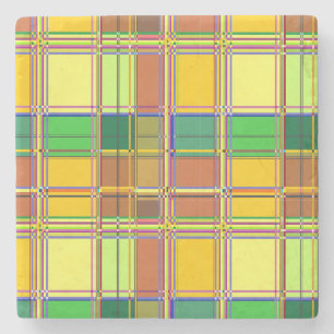 Caribbean Colorful Fabric Madras Tartan Stone Coaster