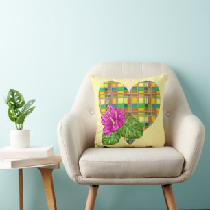 Caribbean Colorful Fabric Madras Tartan Throw Pillow