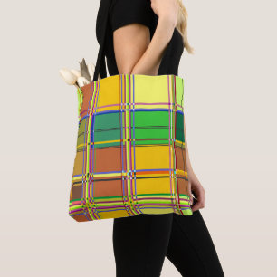 Caribbean Colorful Fabric Madras Tartan Tote Bag