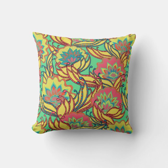 Caribbean Colours Boho Floral Throw Pillow (Front)