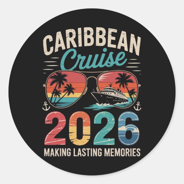 Caribbean Cruise 2026 Vacation Trip Matching Famil Classic Round Sticker (Front)