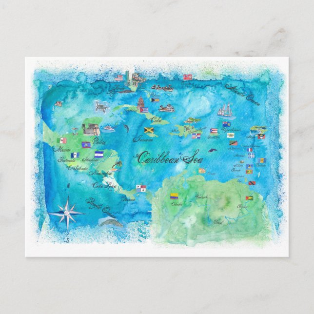 Caribbean Cruise Travel Poster Map Antilles Postcard (Front)