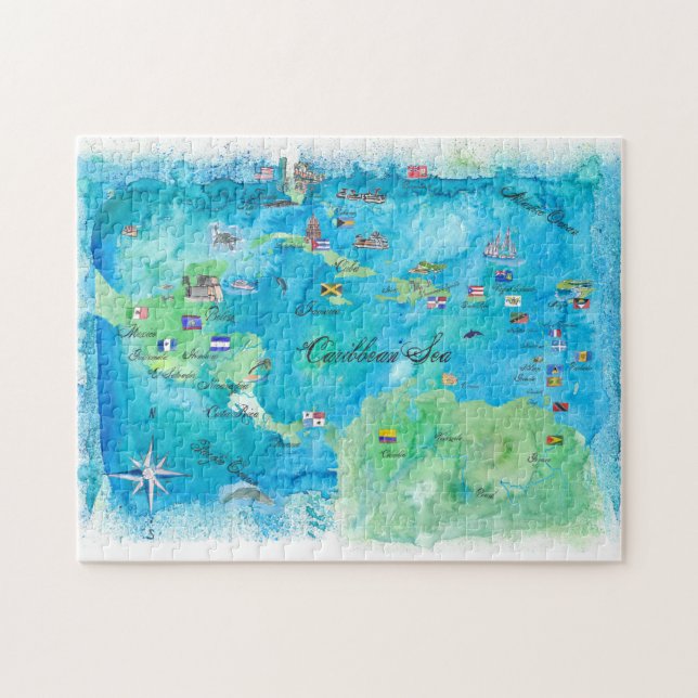 Caribbean Cruise Travel Poster Map Antilles West Jigsaw Puzzle (Horizontal)