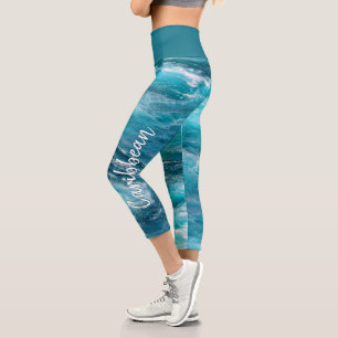 Caribbean Cruise Turbulent Turquoise Water Capri Leggings