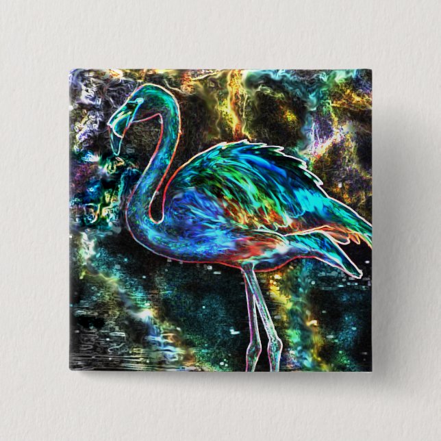 Caribbean Flamingo Digital Art 2 Inch Square Button (Front)
