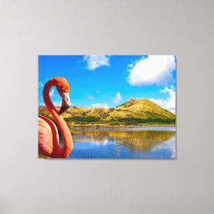 Caribbean flamingo in St kitts Triptych Canvas Print