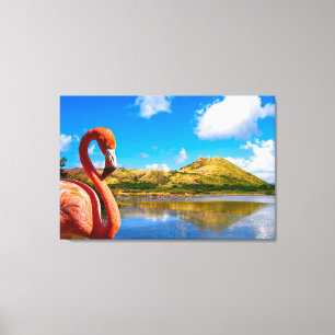 Caribbean flamingo in St kitts Triptych Canvas Print