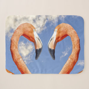 Caribbean flamingo love heart sherpa blanket