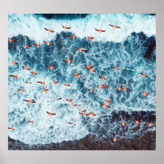 Caribbean Flamingos: Nature's Flight Scene Poster