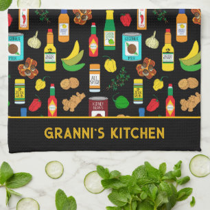 Caribbean Food Patterned Custom Name Kitchen Towel