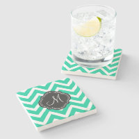 Caribbean Green Chevron Pattern with Monogram