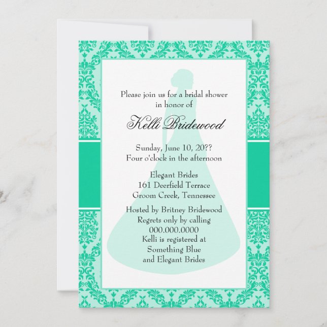 Caribbean Green Damask Bridal Shower Invitation (Front)