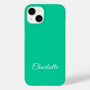 Caribbean Green Solid Color Custom Name Case-Mate iPhone 14 Case