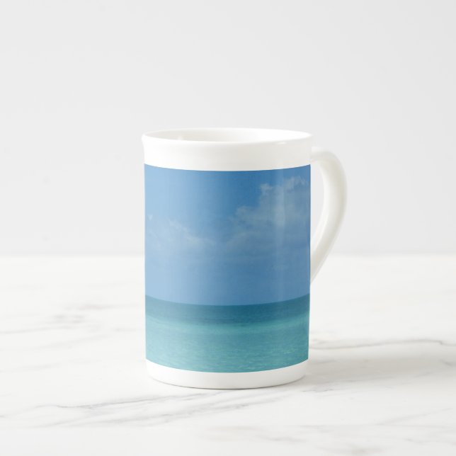 Caribbean Horizon Tropical Turquoise Blue Bone China Mug (Front Right)