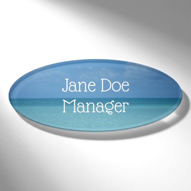 Caribbean Horizon Tropical Turquoise Blue Name Tag (Front)