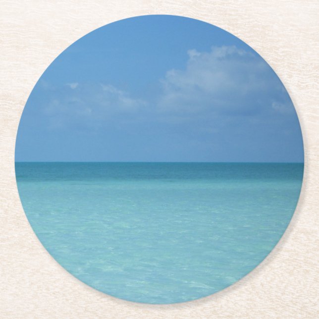 Caribbean Horizon Tropical Turquoise Blue Round Paper Coaster (Front)
