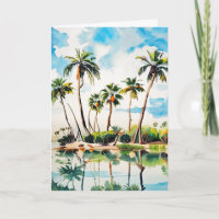 Caribbean Island Paradise Watercolor Palm Trees v2