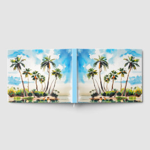 Caribbean Island Paradise Watercolor Palm Trees v2 Guest Book
