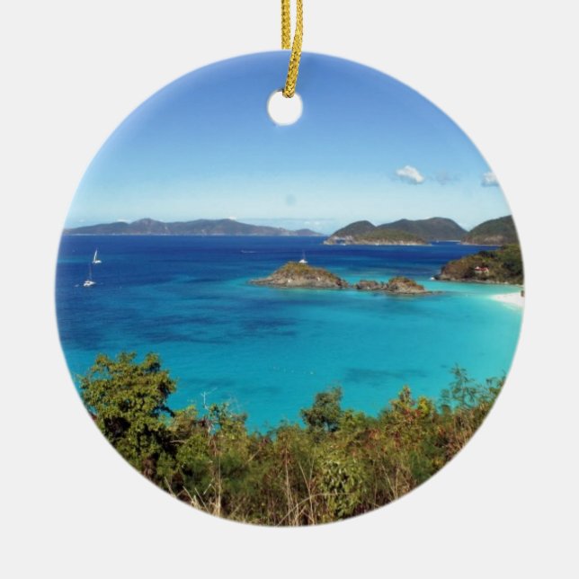 Caribbean Island Scene Ceramic Ornament (Front)