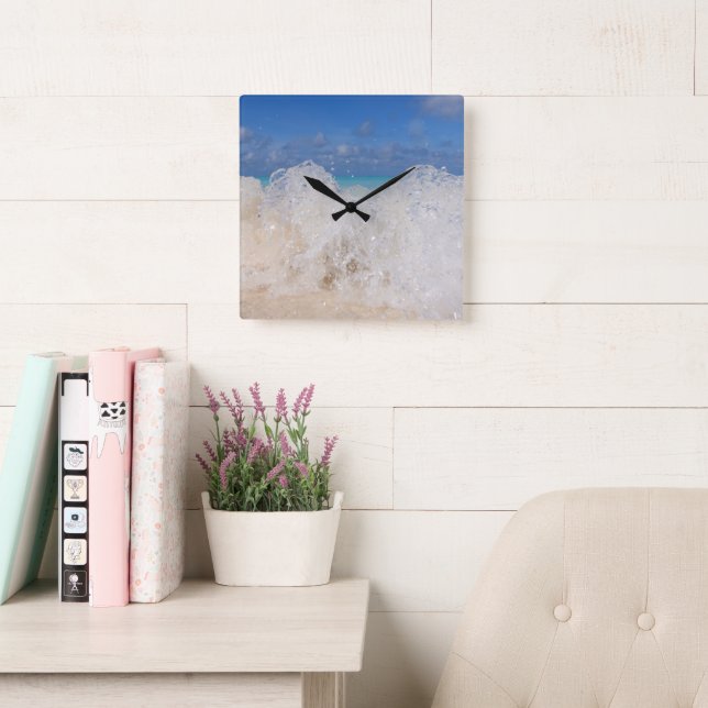 Caribbean Island Wave Love 1 Square Wall Clock (Reading Room)