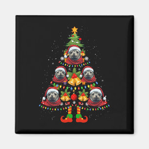 Caribbean Monk Seal Dog Santa Hat Christmas Tree X Magnet