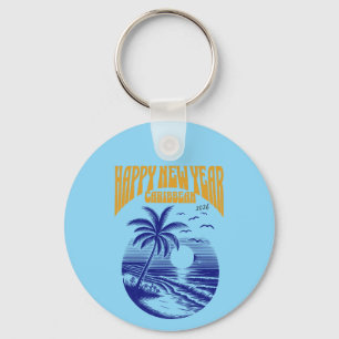 Caribbean New Year's 2026 – Tropical Palm Sunset R Keychain