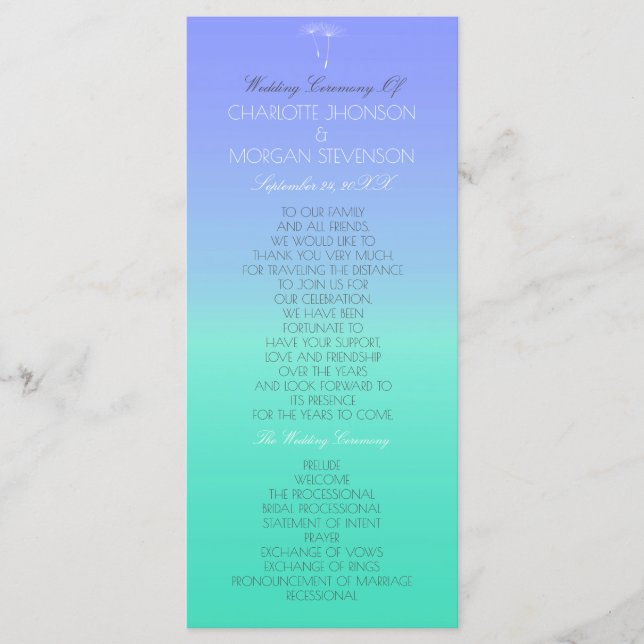 Caribbean Ocean Pastel  Ombre Wedding Program (Front)