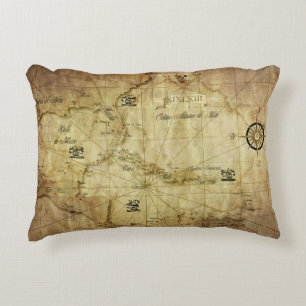 Caribbean - old map accent pillow