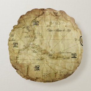Caribbean - old map round pillow