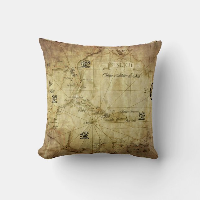 Caribbean - old map throw pillow (Front)
