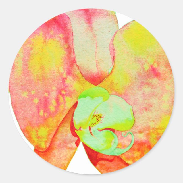 Caribbean orchids, tropical watercolor flowers classic round sticker (Front)